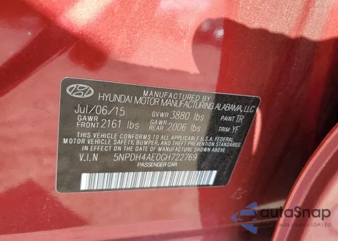 2016 Hyundai Elantra Se from USA, damaged, VIN 5NPDH4AE0GH722769